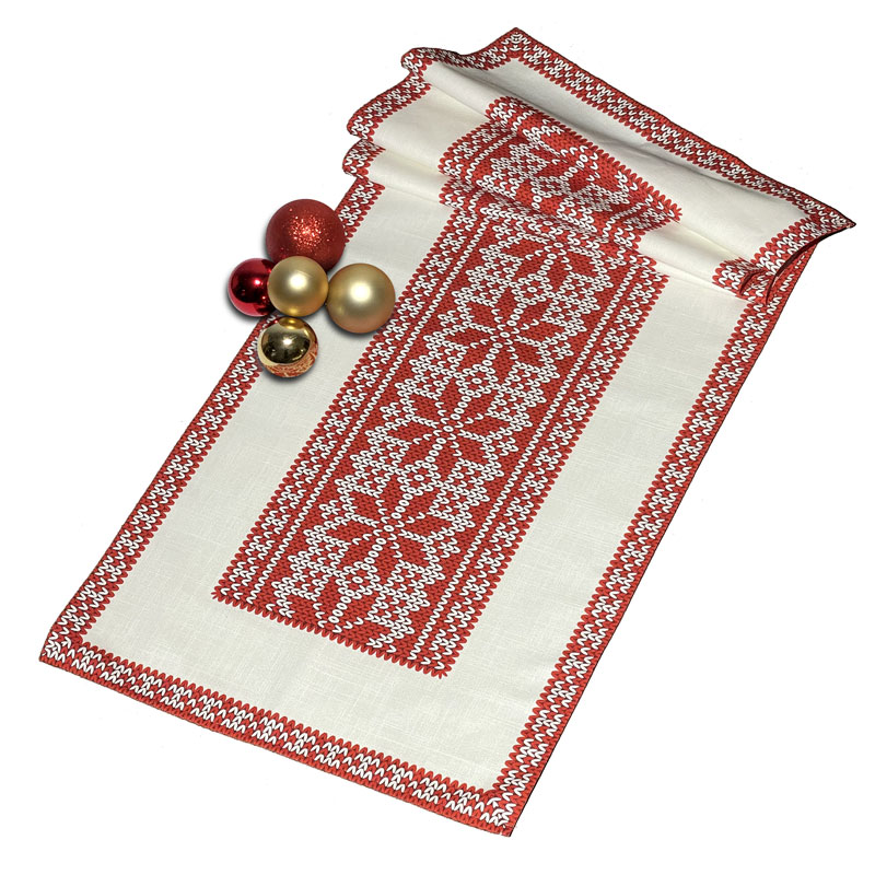 Decorate your Christmas table with this pretty cotton table runner in white and red