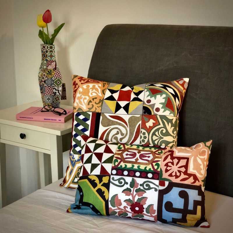 Cotton cushions from the Modernist Tiles collection Available sizes 45x30 cm and 45x45 cm.