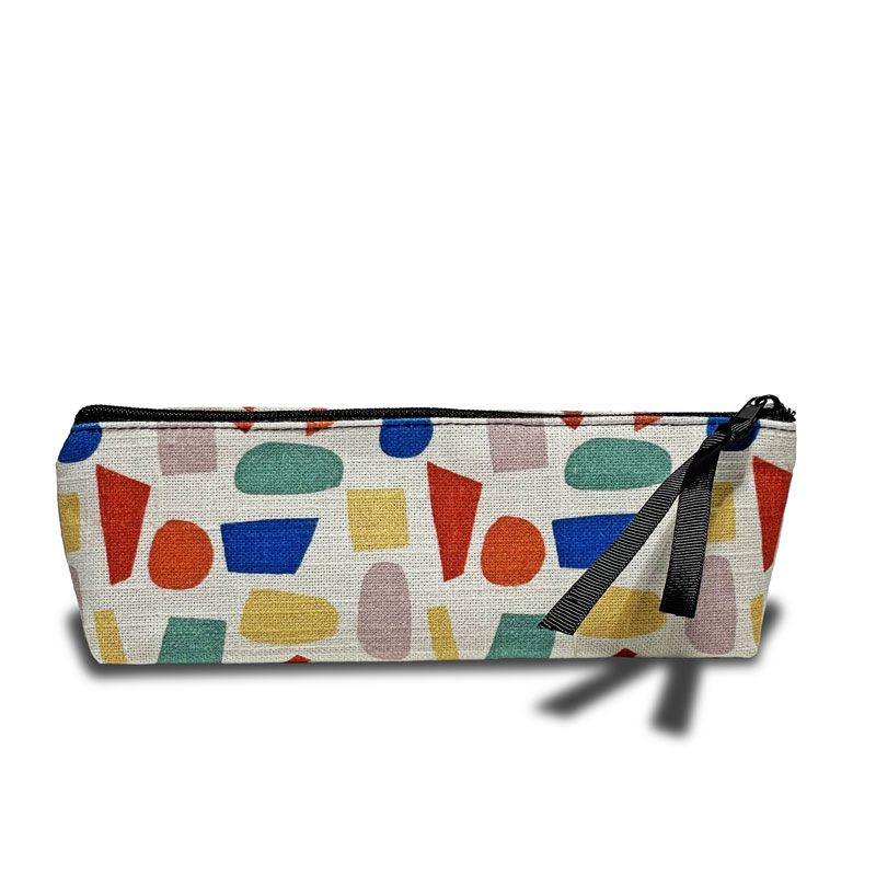 Colorful cream pencil case with blue, red, green and yellow details