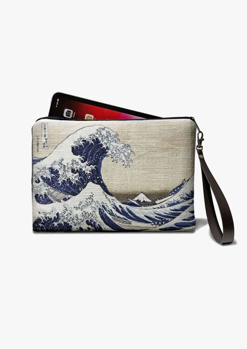 Padded case with illustration of The Great Wave off Kanagawa