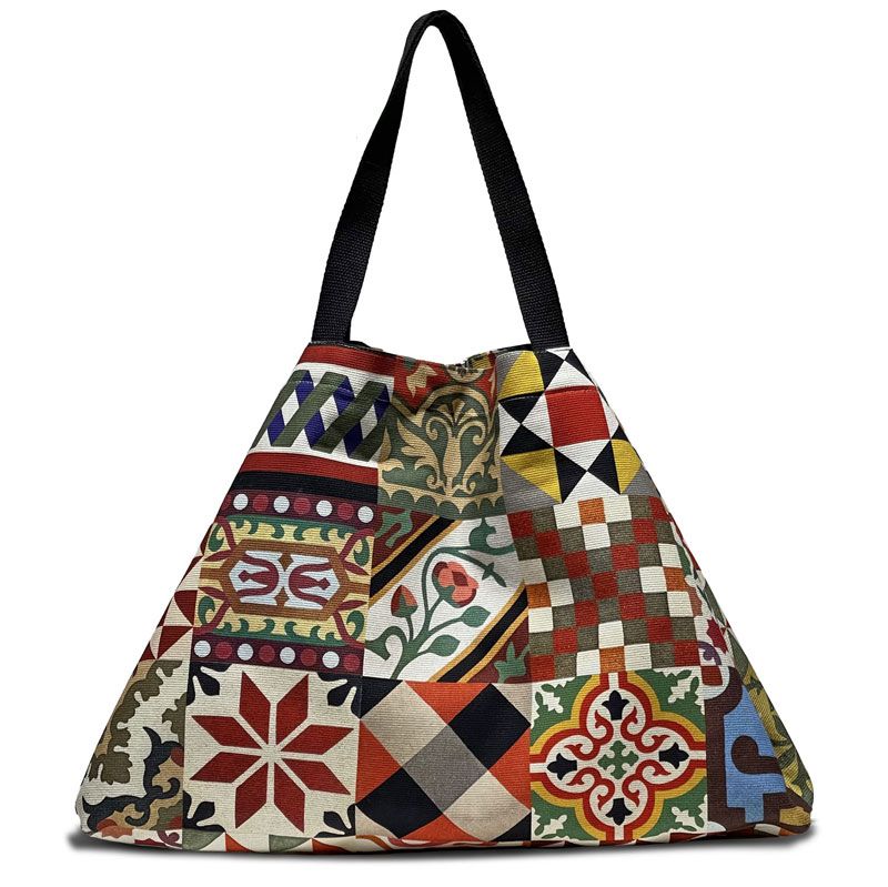 The bag can be used on both sides with different tile designs