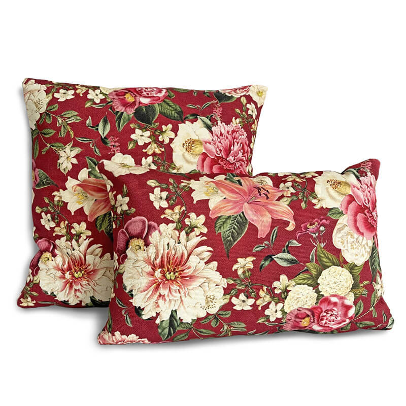Vintage garden bordeaux cushions, two sizes available 45x45 cm and 45x30 cm