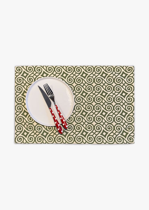 Cotton fabric placemat with hydraulic tile print
