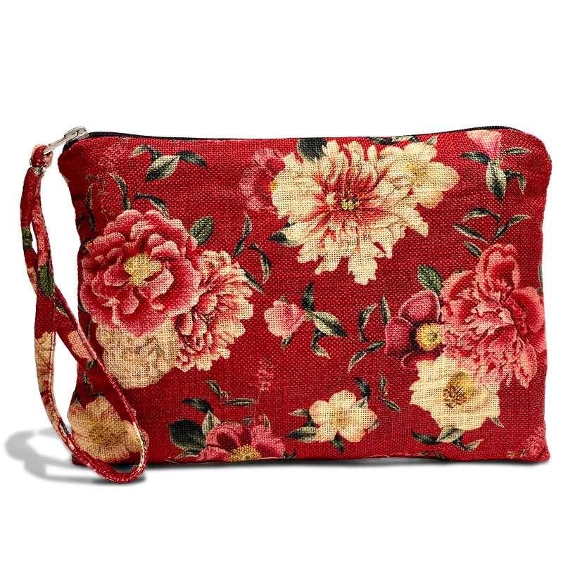 Case in maroon and reddish tones with floral design