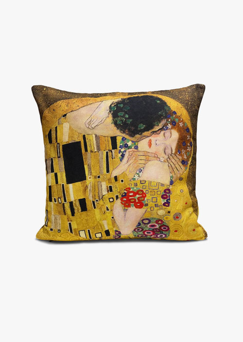 Funda per a coixí de 45 x 45 cm, disseny estampat amb "El bes" de Klimt