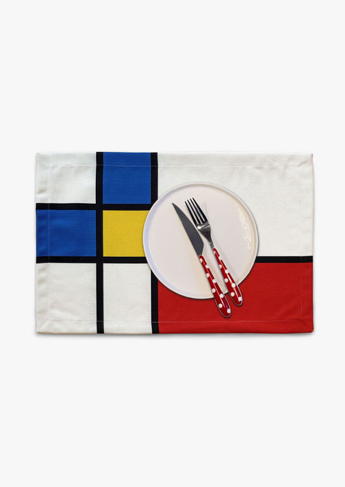 Estovalles individuals de tela de cotó amb disseny geomètric inspirat en la pintura de Mondrian