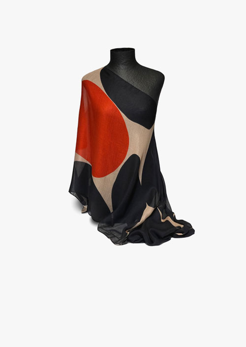 Red Spot Wool Chiffon Foulard, 58 x 180 cm