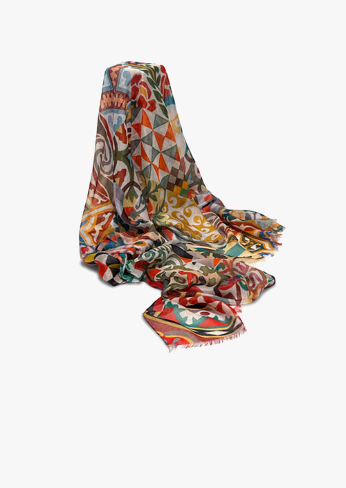 Foulard de gasa de llana amb disseny inspirat en les rajoles hidraúlicas